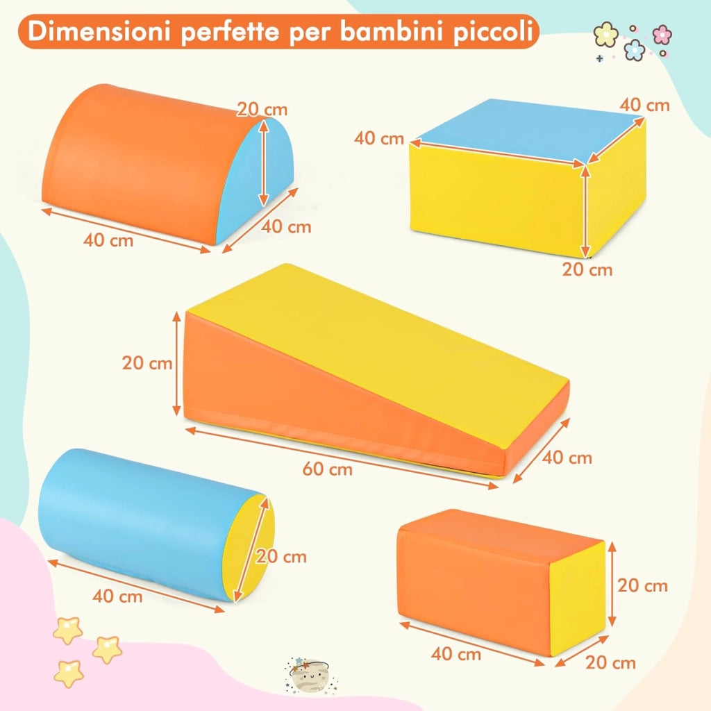 Set di 5 Blocchi con Diverse Forme e Colori, Giocattolo per Arrampicata e Strisciamento, Aiuta i Bambini a Crescere (Giallo e arancione)