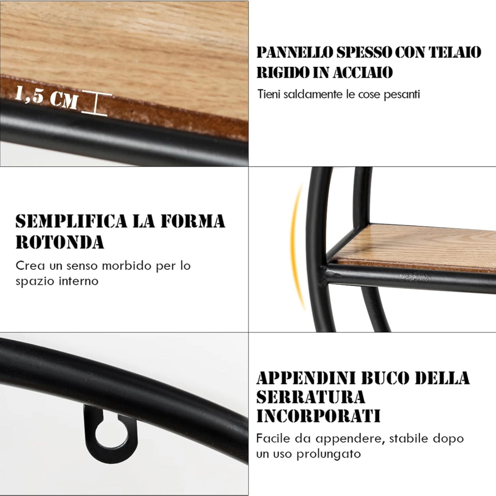 Mensola da Muro Design, Scaffale Rotondo da Parete, Libreria con 4 Ripiani Salvaspazio, per Cucina Camera da Letto Soggiorno, 55 x 55 x 11 cm