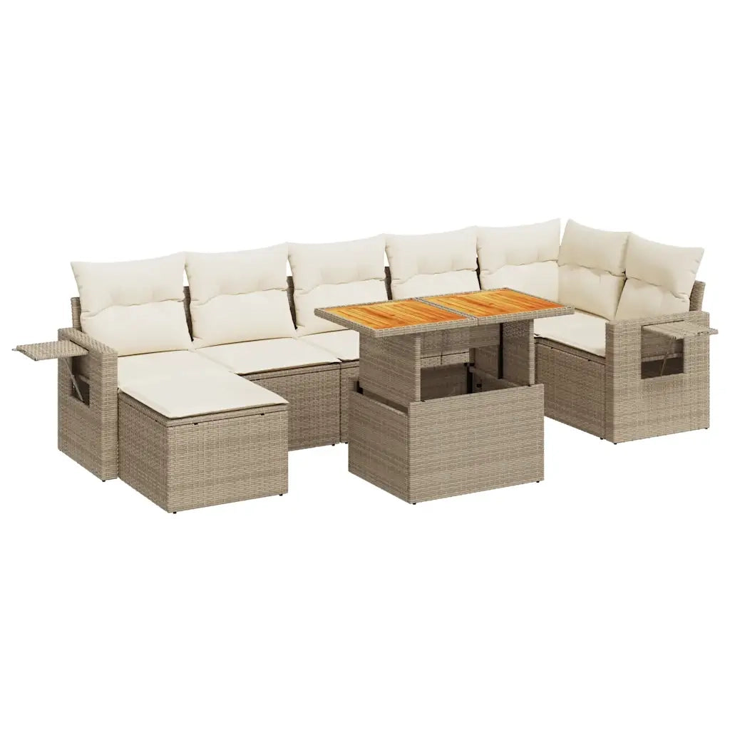 Set Divano da Giardino 8 pz con Cuscini Beige in Polyrattan