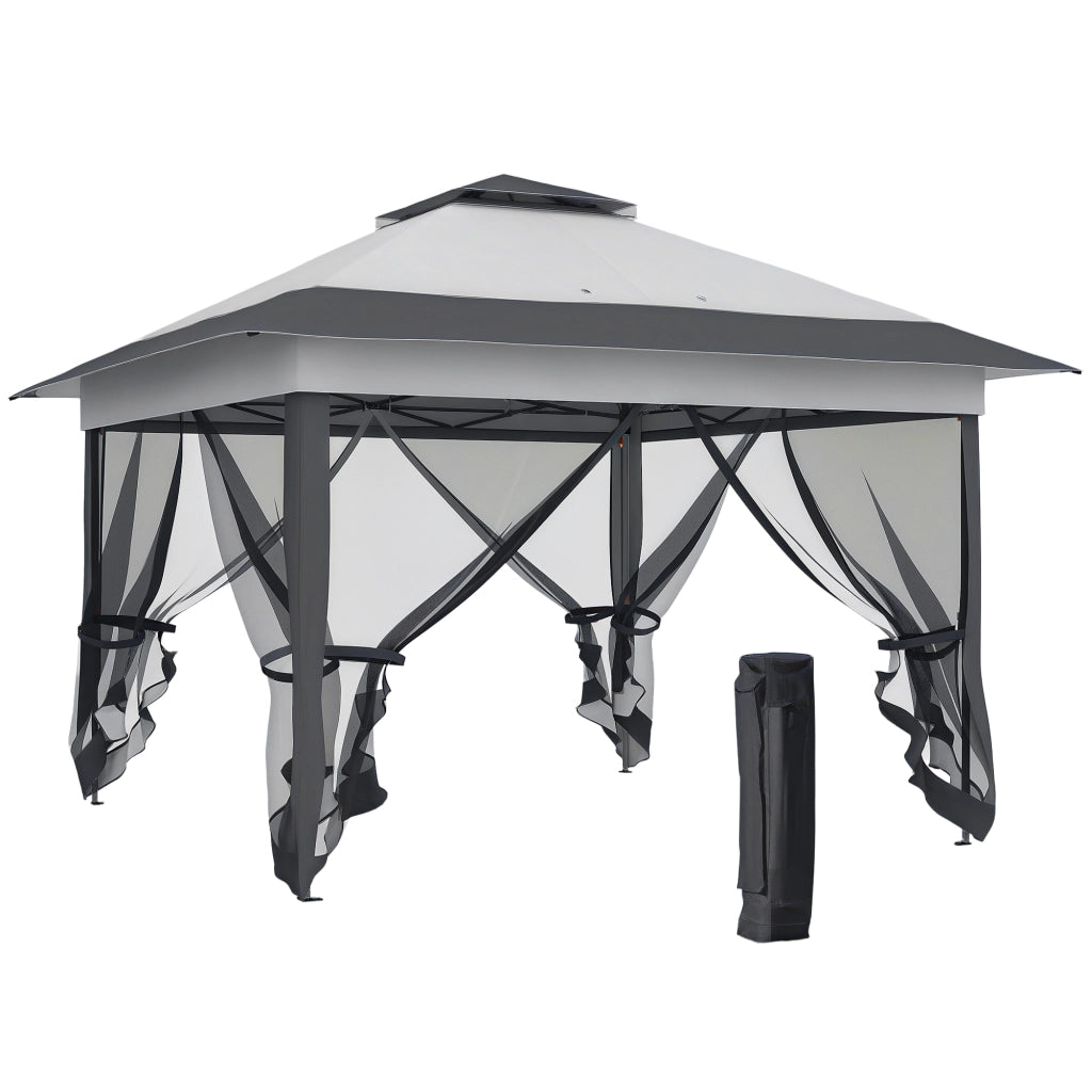 Gazebo da giardino pieghevole con zanzariere e sacco a rotelle ¨C Zephmum ¨C Grigio
