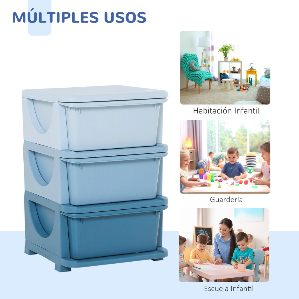 Cassettiera 3 Cassetti per Bambini ¨C zephmum ¨C Azzurro 37x37x56.5 cm