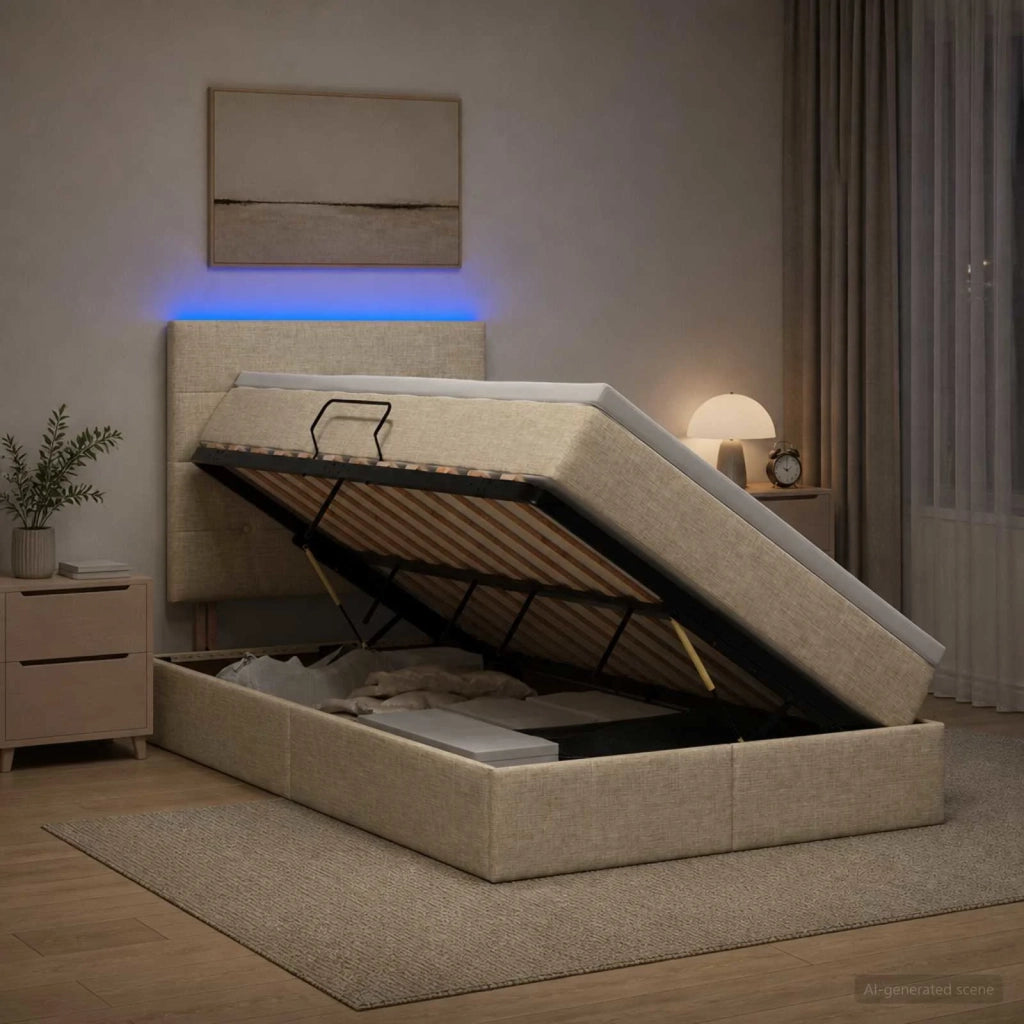 Letto con contenitore LED e materasso Crema 120 x 190 cm 3459934