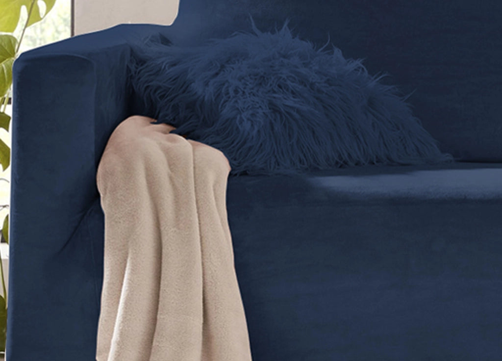 Copridivano Elasticizzato Effetto Velluto Modello Morbidissimo Colore Blu - 2 Posti - Blu