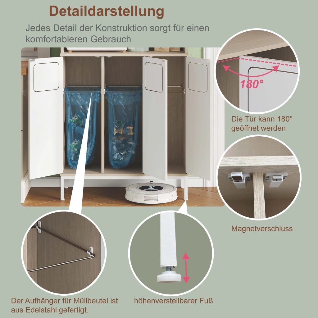Colonna da cucina con vano rifiuti e ripiano per microonde in MDF effetto legno chiaro bianco 80 × 35 × 181 cm