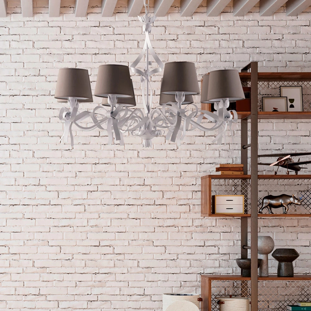 Lampadario Shabby Chic Lucy Bianco Tortora 8 Luci BeLight