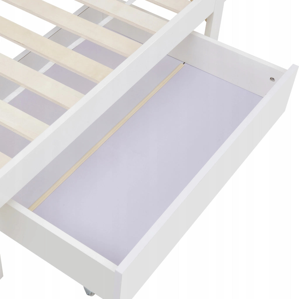 Letto a castello per bambini - Xylo - 90x200cm - Bianco - Con cassetti e scaffale per libri