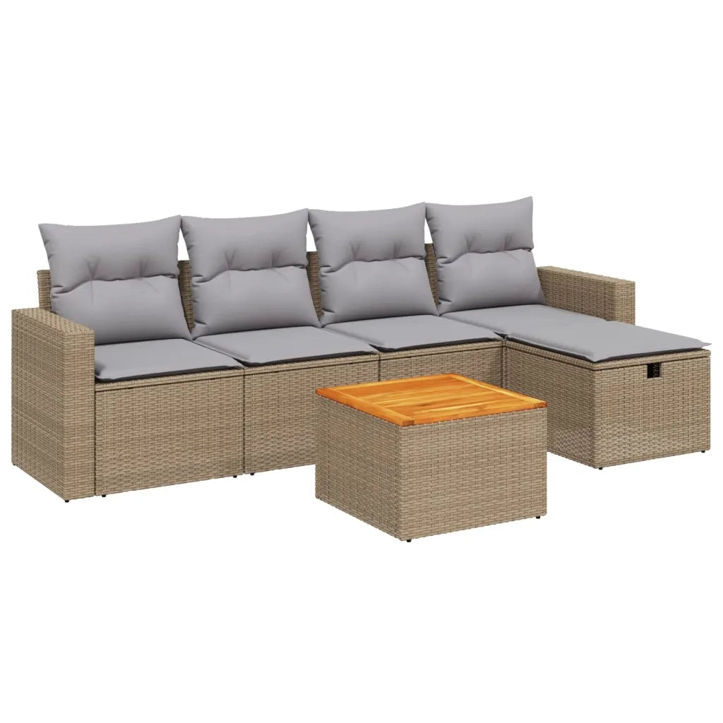 vidaXL Set Divano da Giardino 6 pz con Cuscini Beige Misto Polyrattan