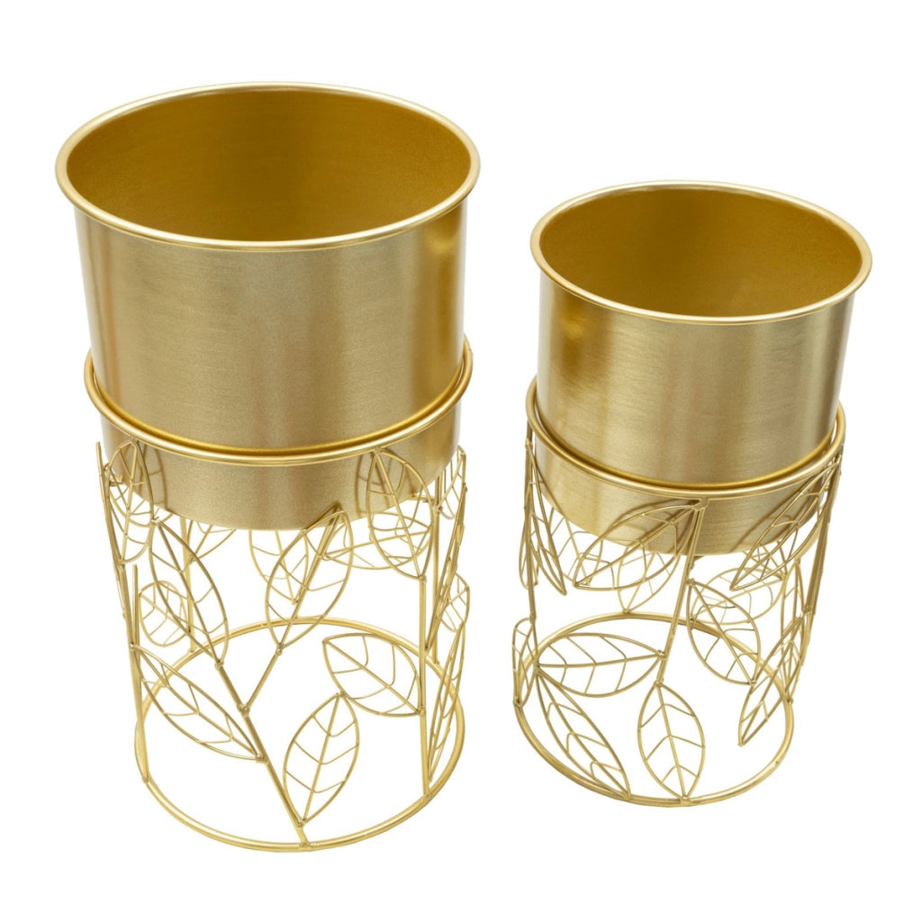 Set di 2 Vasi per Piante VKH393, Oro, Metallo, 23x23x43 cm