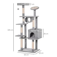 Albero Tiragraffi a Colonna da 165cm con Graffiatoio e Trespoli per Gattini e Gatti Adulti di Max. 4.5kg, Grigio, 60x50x165cm