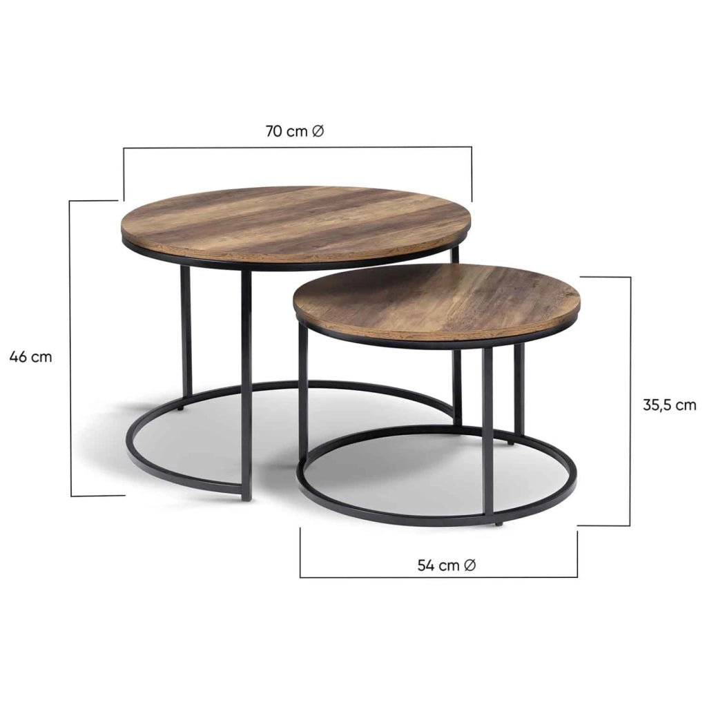 IDMarket - Set di 2 tavolini rotondi DAYTON 54/70 effetto invecchiato design industriale