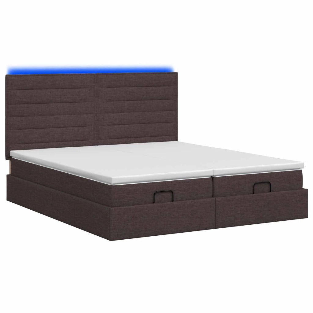 Letto Ottomano con Materasso e LED Marrone Scuro 200 x 200 cm 3458426