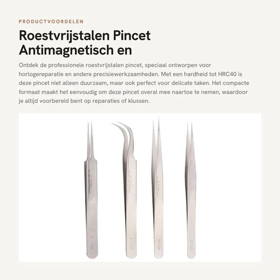 Pincetta in acciaio inossidabile - Antimagnetica e resistente all'acido - Alta durezza - Argento - Accessorio di precisione - Adatta per la riparazione di orologi...