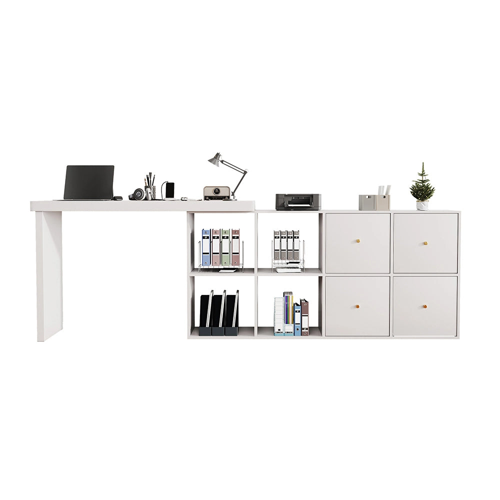 Tavolo angolare rotante 360?? - Xylo - MDF 4 cm, 4 scomparti, 4 cassetti, bianco, disposizione L/lineare