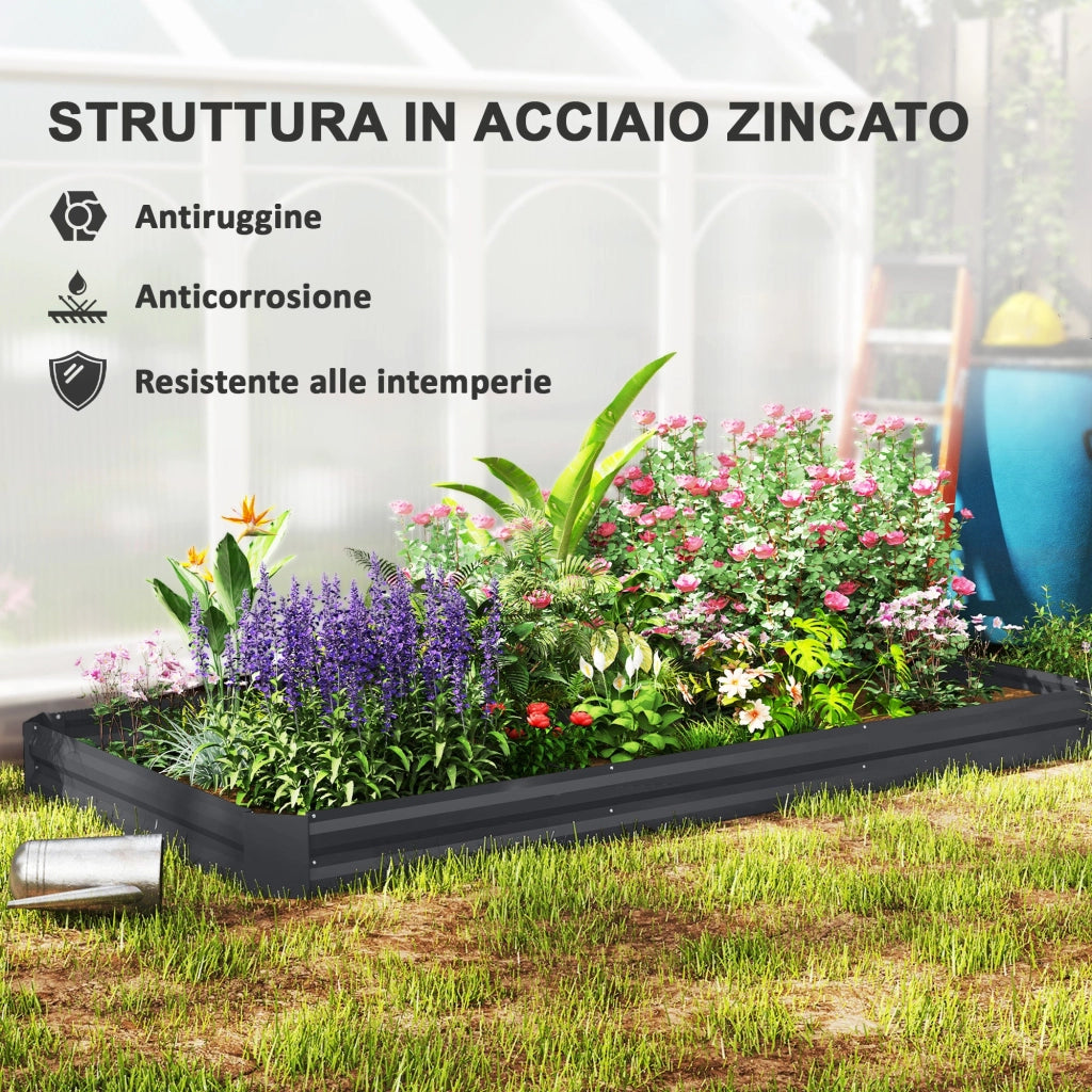 Letto per Orto Rialzato a Fondo Aperto 240x120x30 cm da 835L in Acciaio Grigio Scuro