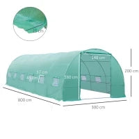 Serra da Giardino con Porta Avvolgibile e 12 Finestre in Acciaio e PE, 8×3×2m, Verde