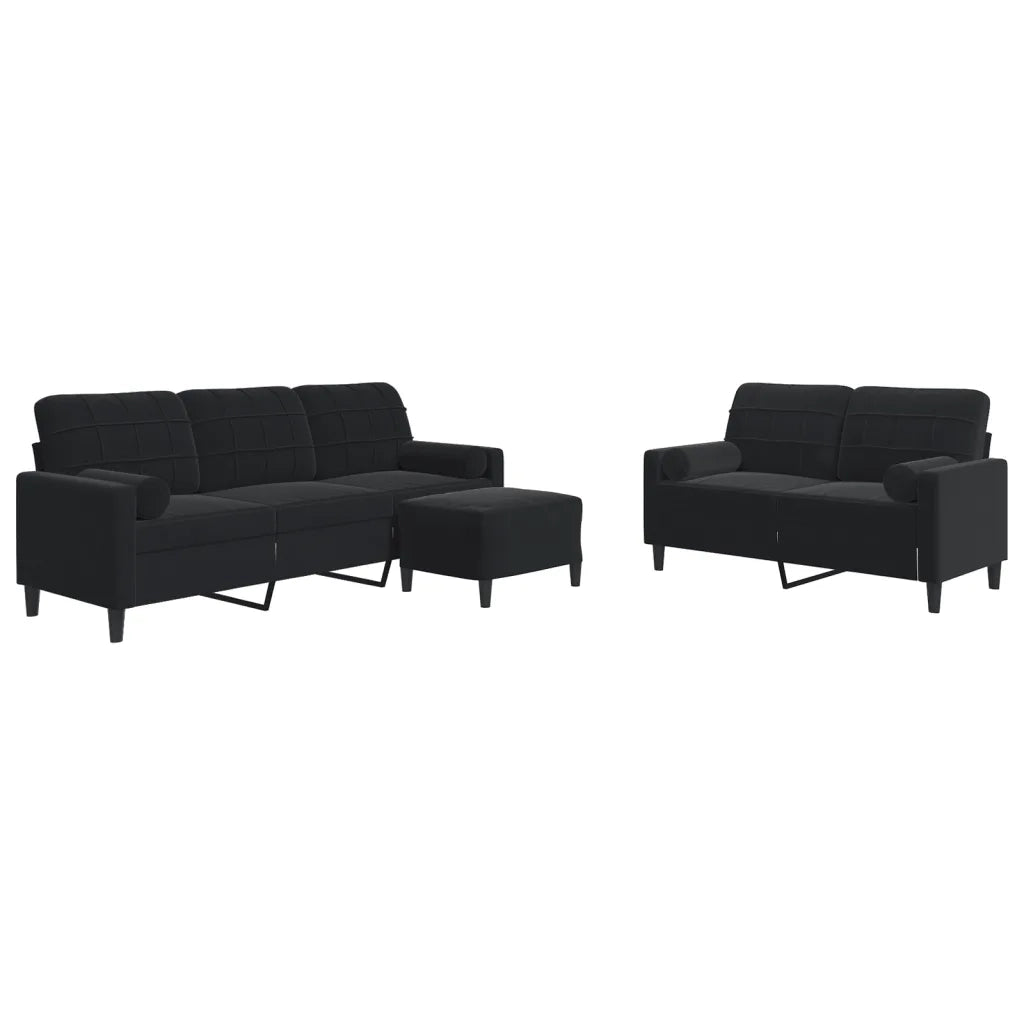 Set di Divani 3 pz con Cuscini e Rinforzi Nero in Velluto