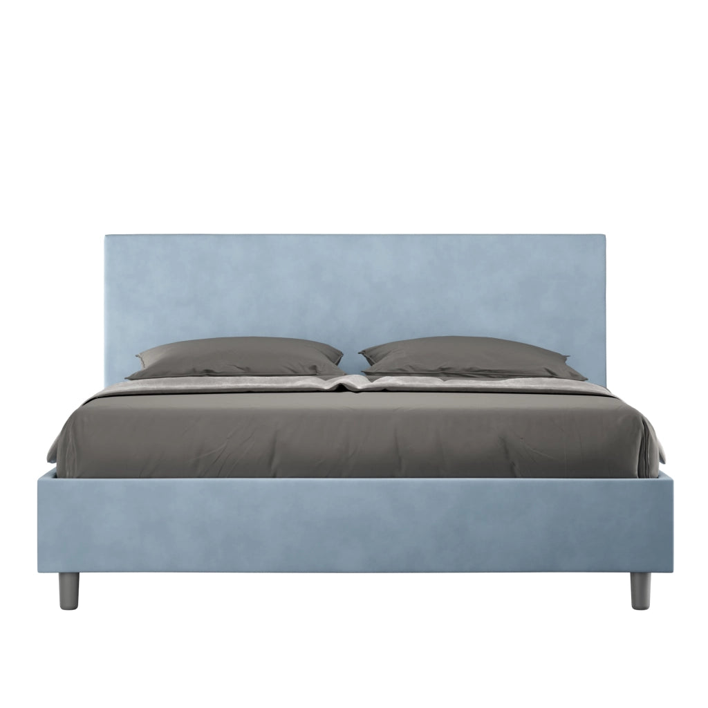 BS COM Letto queen size contenitore imbottito 150x190 microfibra azzurro