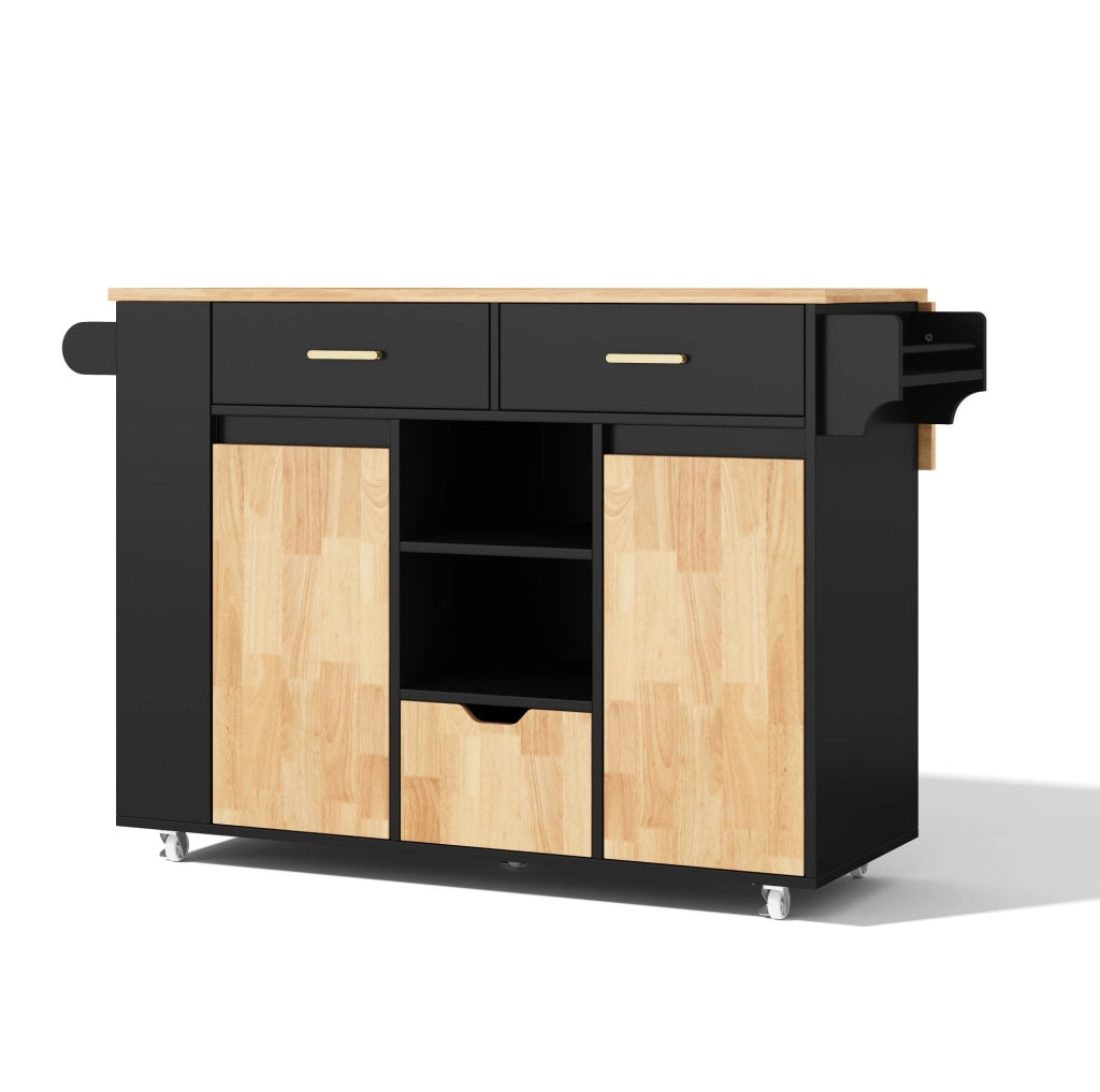 ISOLA CUCINA con piano ribaltabile 120x45(71) cm MDF Nero e naturale