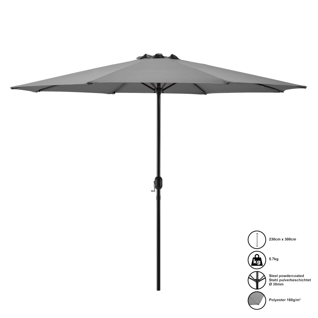 Ombrellone da Giardino Budapest con Palo Centrale e Meccanismo a Manovella 230 x Ø300 cm Grigio casa.pro