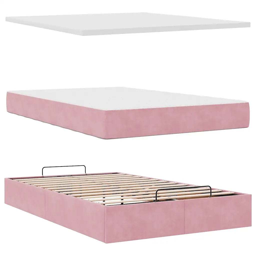 Pouf Letto con Materasso Rosa 120x190 cm Velluto
