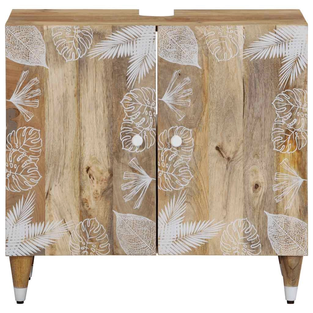 Elegante mobiletto da bagno retrò 62 x 33 x 58 cm pratico contenitore in legno massello di mango 02_0057849