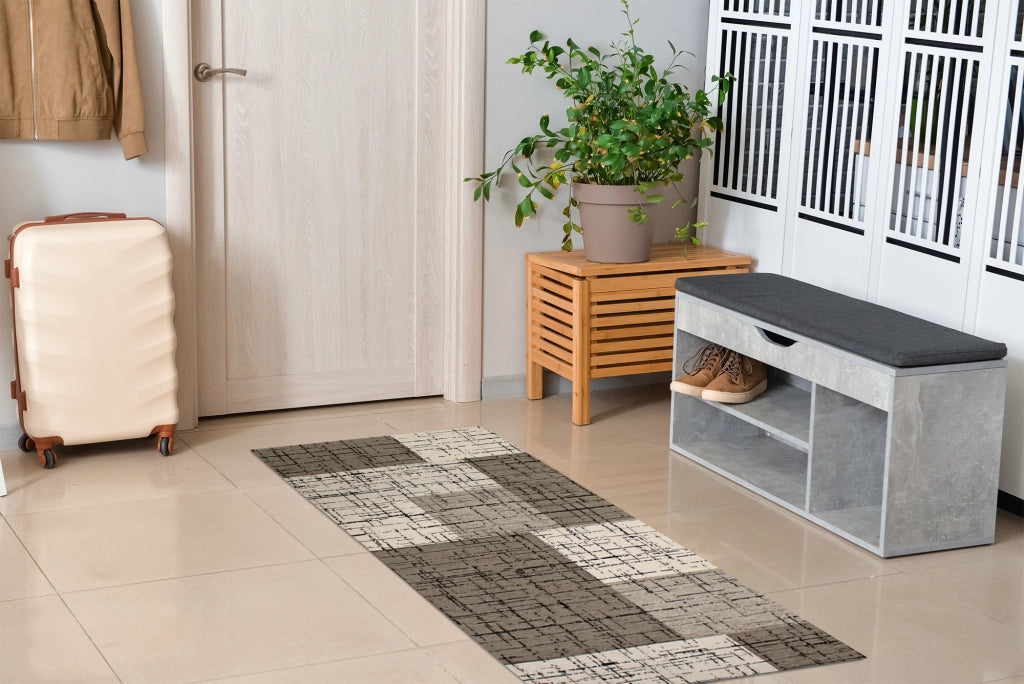 Tappeto Arredo Moderno Morbido in Ciniglia Ingresso Antiscivolo Prodotto Italiano  Soggiorno Camera Salotto Disegni Piazzati Cotone Varie Misure Grande Mondrian/Grigio - 65x115 cm