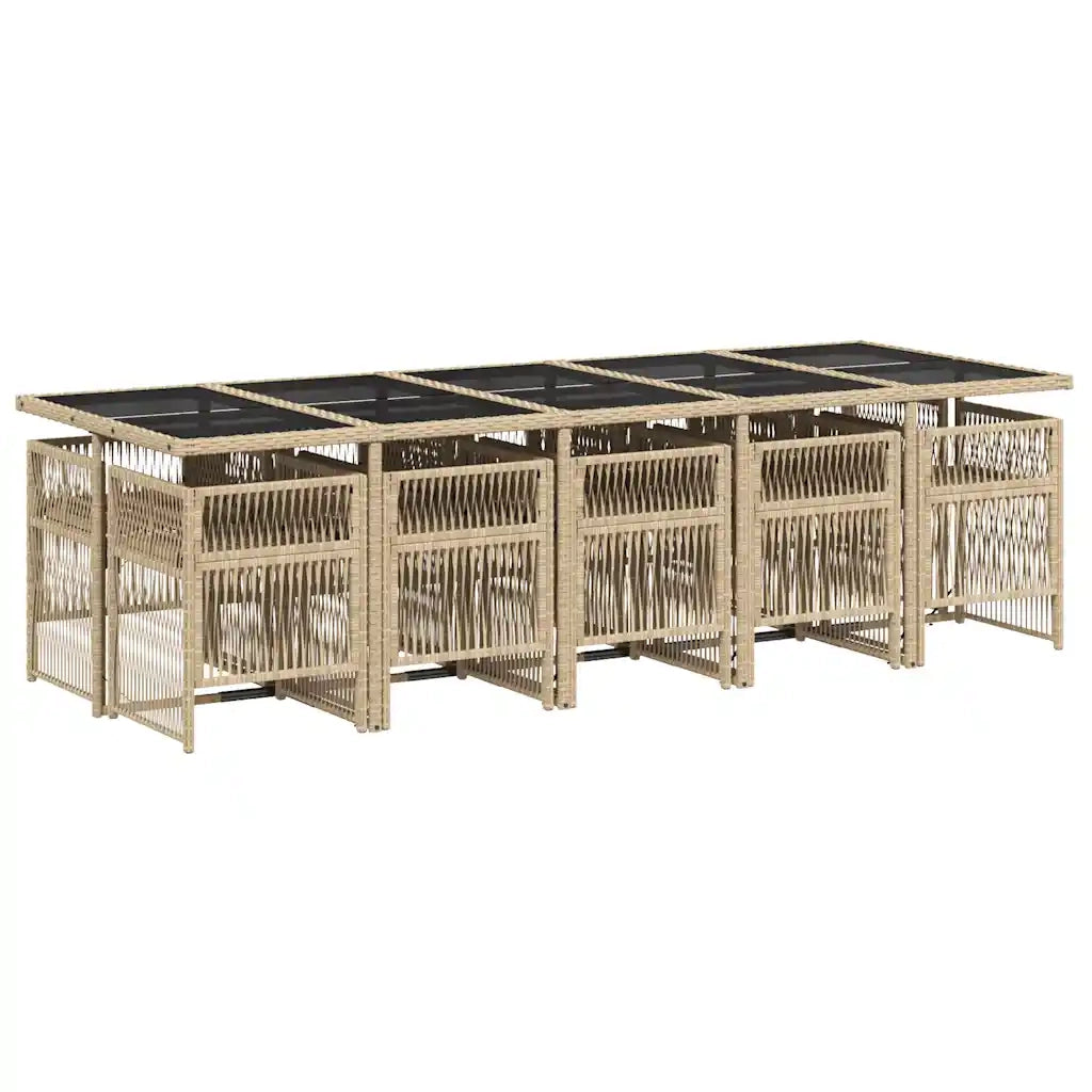 Set Pranzo da Giardino 11 pz con Cuscini Beige Misto Polyrattan 3210936