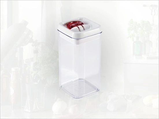Contenitore di magazzinaggio facile da usare 1200 ml, quadrato, impermeabile all'aria e all'acqua, contenitore di magazzinaggio con chiusura a un click, contenitore di magazzinaggio per alimenti, scatole di archiviazione sovrapposte, trasparente, rosso