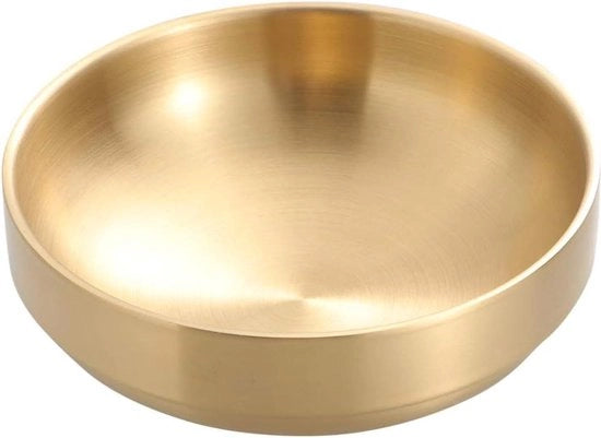 Piatto doppio in acciaio inox dorato 19 cm - Piatto per soffritto - Piatto per bibimbap - Piatto per noodle - 20 cm