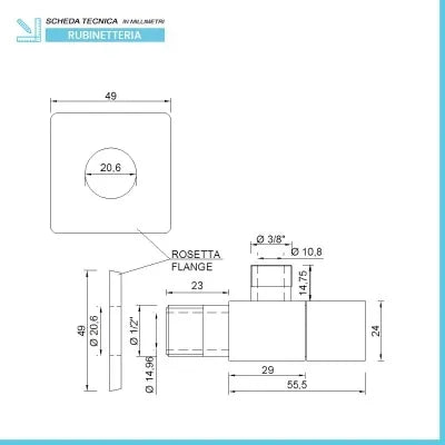 Coppia valvole da arresto quadrate nero opaco attacchi 1/2G x 3/8G