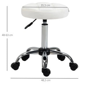 Sgabello regolabile con ruote ?35，5x48-63 cm in similpelle bianca