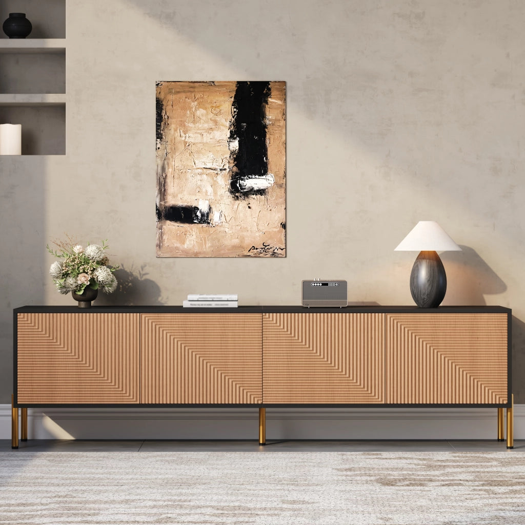 Mobile TV con 4 Ante senza Maniglie e Piedini in Metallo Dorato; Stile Moderno; 179??35??53;5 cm; Nero Naturale