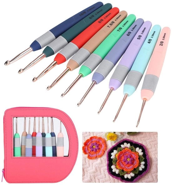 Set di Aghi da Puntare Ergonomiche - 9 Stuks - Manico morbido - Adatto per Principianti - Aghi lisce e Resistenti - Codice Colore e Numeri - Set di Aghi da Puntare
