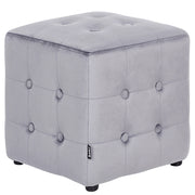 Pouf a forma di  Cubo in velluto grigio con bottoni tappezzeria trapuntata