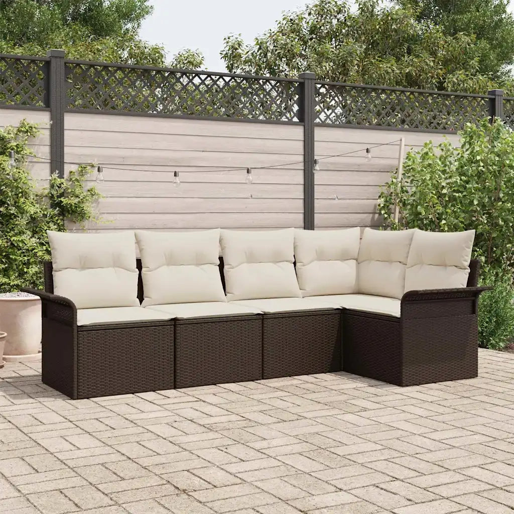 Set Divano da Giardino con cuscino 5 pz | Set Salotto da Giardino Marrone polyrattan
