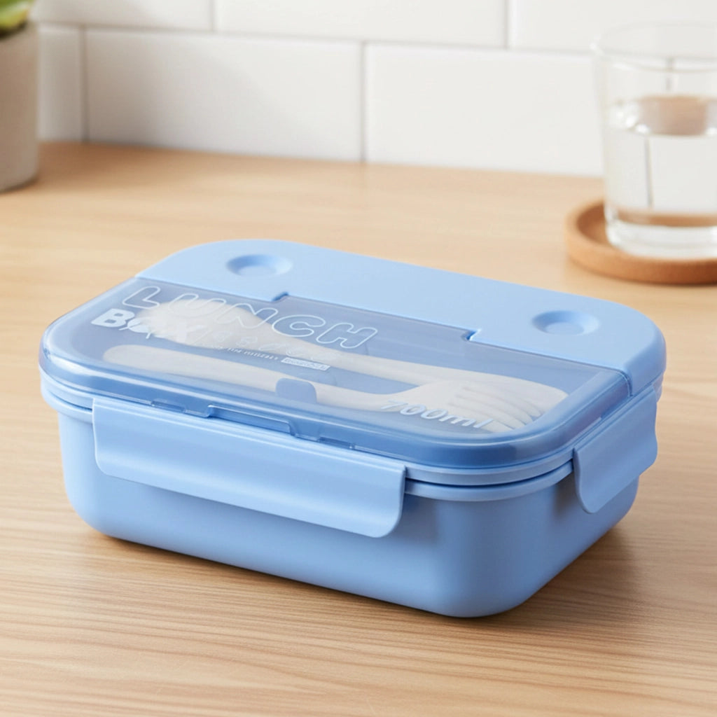 Contenitore per alimenti da 700 ml a 3 scomparti con cucchiaio e forchetta Blu Cheffinger