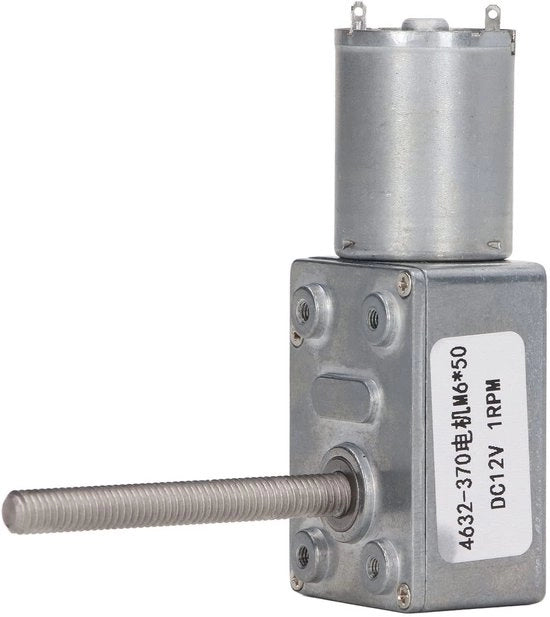 Motore elettrico DC 12V - Motore automaticamente chiuso - As rotante M6x50mm - Riduzione della velocità 1 giri al minuto - Motore industriale di alta qualità - Miglioramento dell'efficienza - Motore riduttore