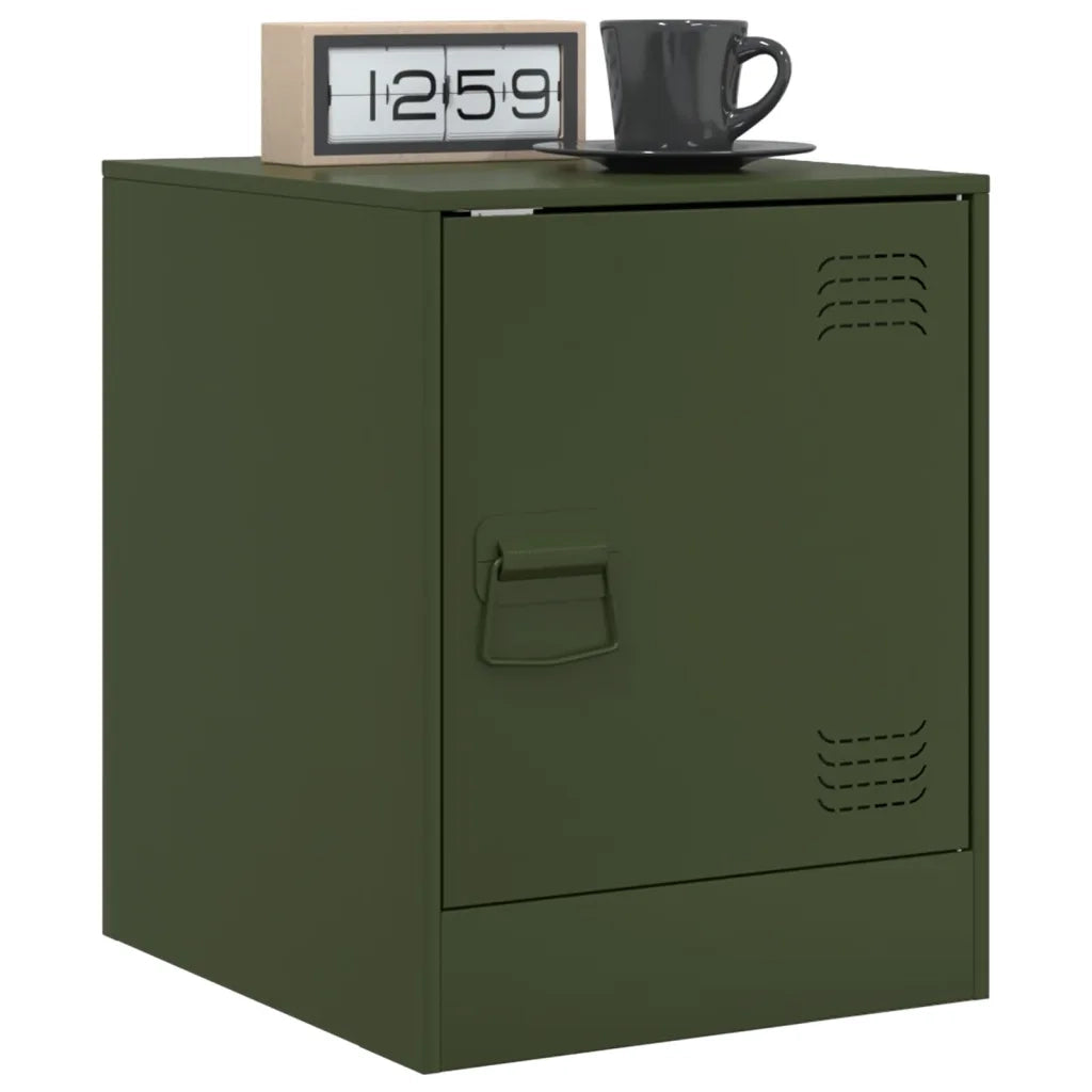 Set di 2 Comodini | Armadio da Notte | Mobiletto da notte Verde Oliva 34,5x39x44 cm in Acciaio