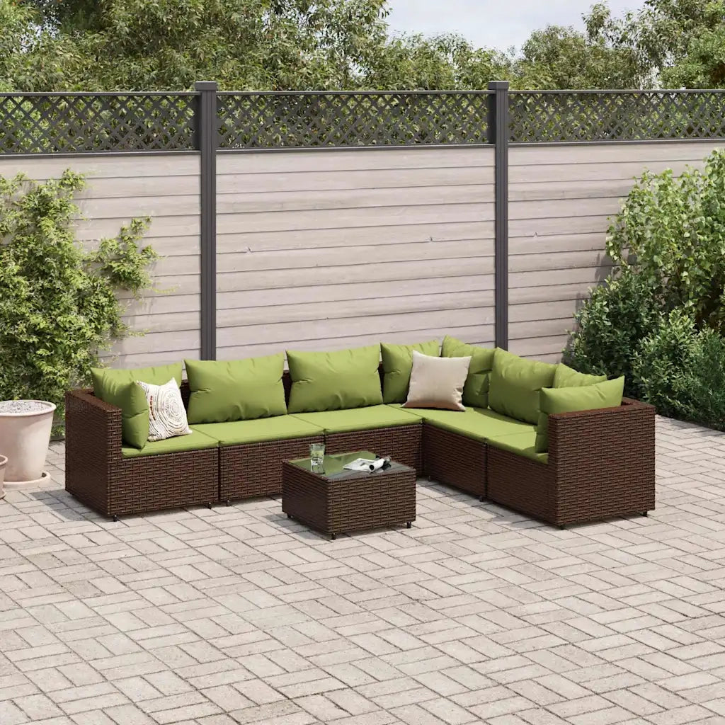 Set Divani da Giardino 7 pz con Cuscini in Polyrattan Marrone