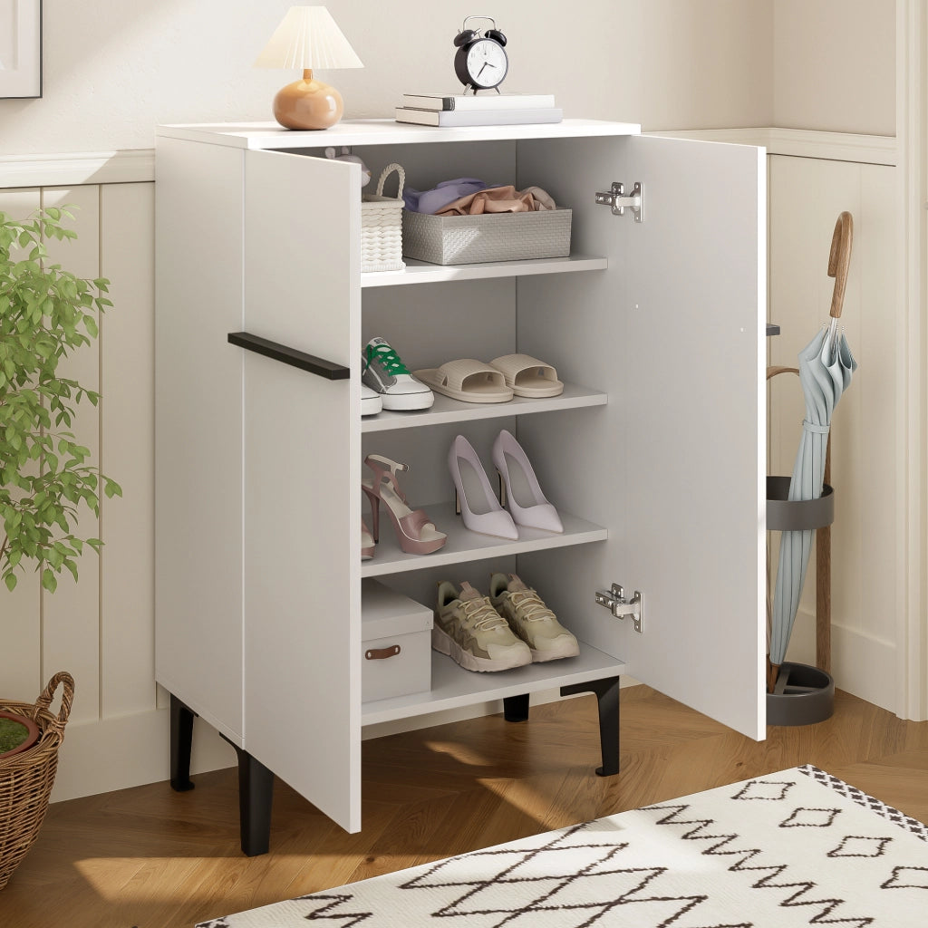 Mobile Scarpiera con 2 Ante e Ripiani Regolabili; Stile Moderno; in Pannello Truciolare; Bianco e Nero; 60??34;5??95 cm