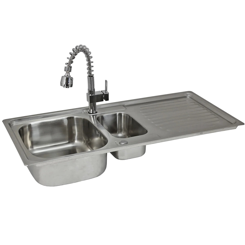 Lavello cucina inox KuKoo 1,5 vasche con miscelatore e kit scarico inclusi
