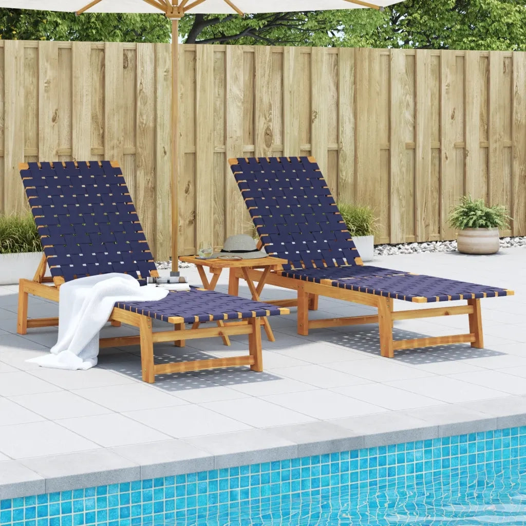 Lettini Prendisole 2 pz | Sdraio da giardino | Lettino da sole Blu Scuro Legno Massello Acacia Tessuto