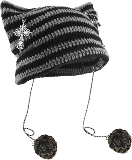 Cappello di Piuma con Orecchie di Gatto - Accessorio di Stile per Inverno, Cappello Slouchy con Piume, Accessorio Caldo e Comodo per Giorni Freddi