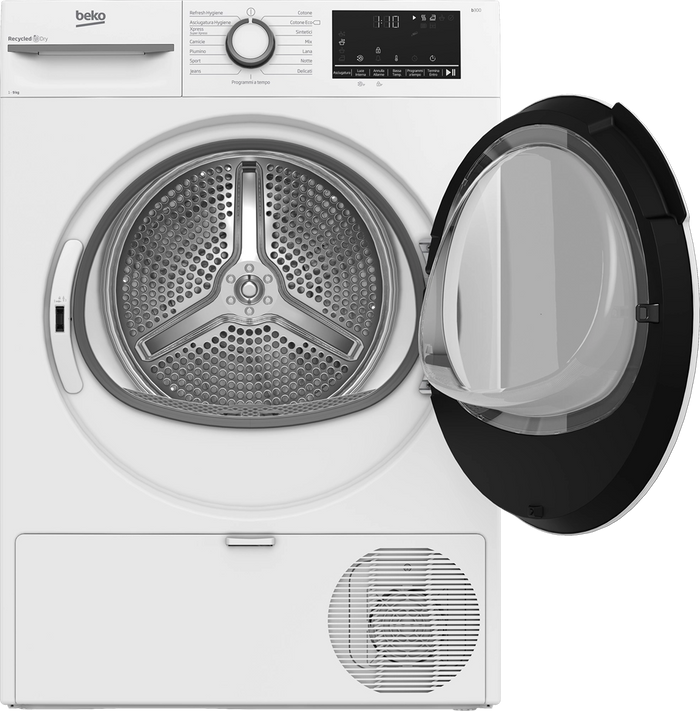 Beko bmt491wi asciugatrice 9kg, inverter, classe a+++, pompa di calore, 15 programmi