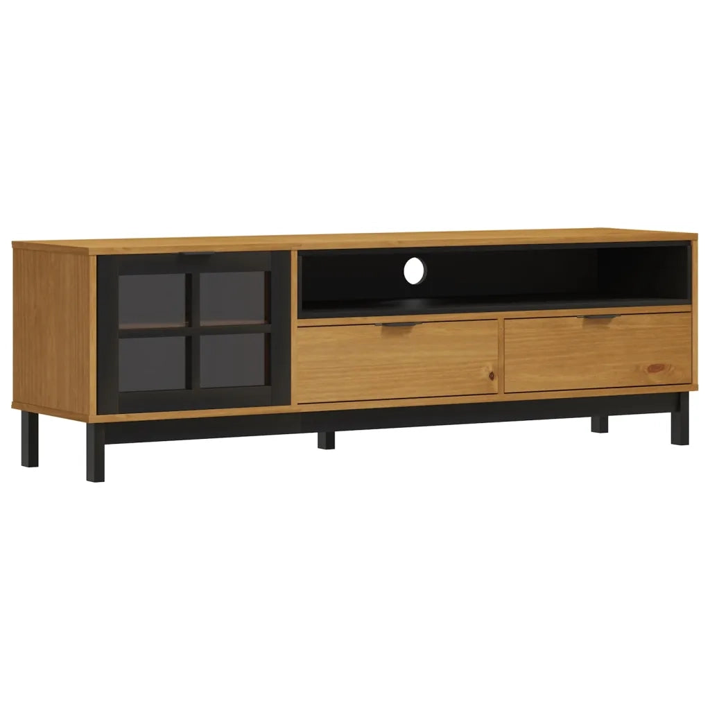 Mobile TV-Credenza per TV FLAM 158x40x50 cm Anta in Vetro Massello di Pino