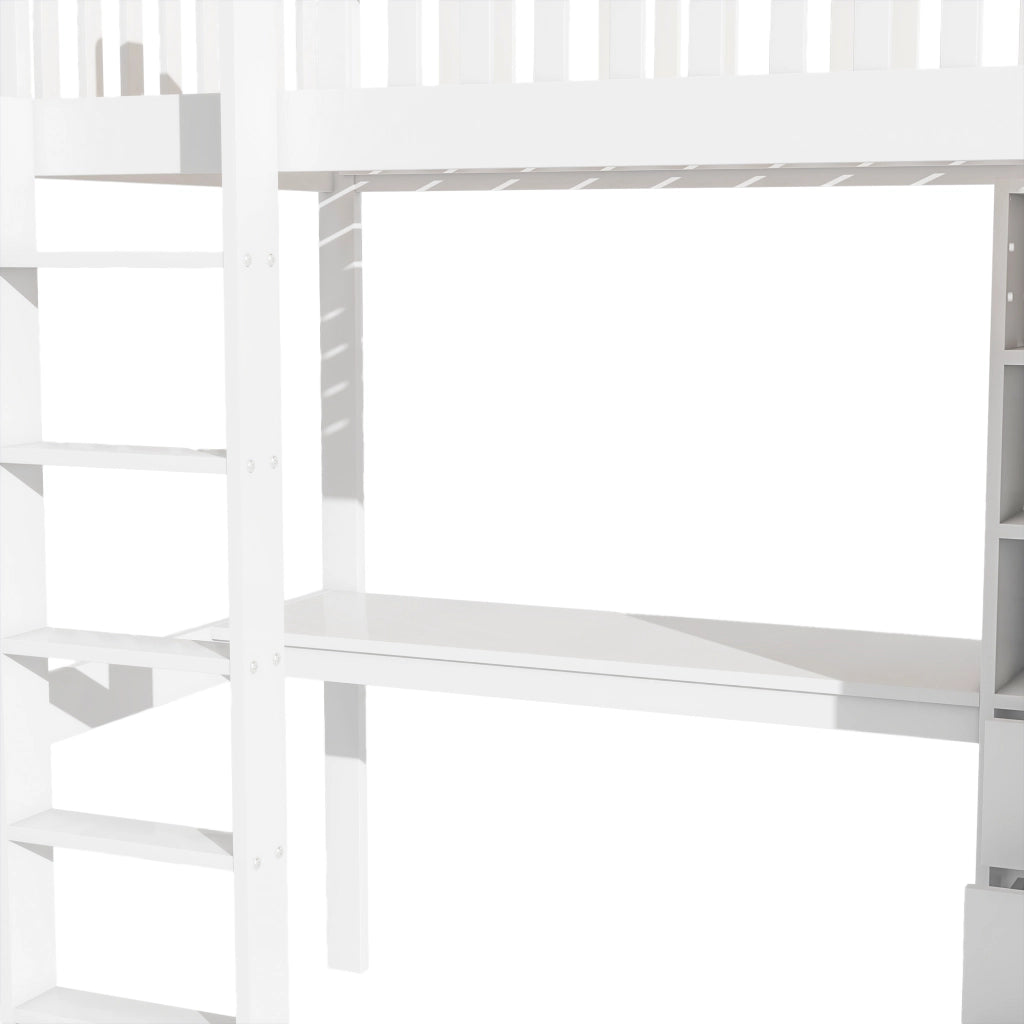 LETTO a soppalco 90x200 cm con scrivania, armadio, 3 cassetti, bianco
