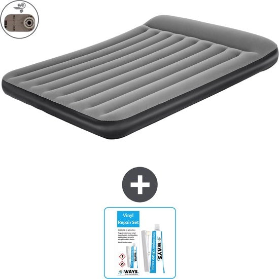 Letto aeree 2 persone - 152 x 203 x 30 cm - Grigio - Inclusa pompa - Kit di riparazione