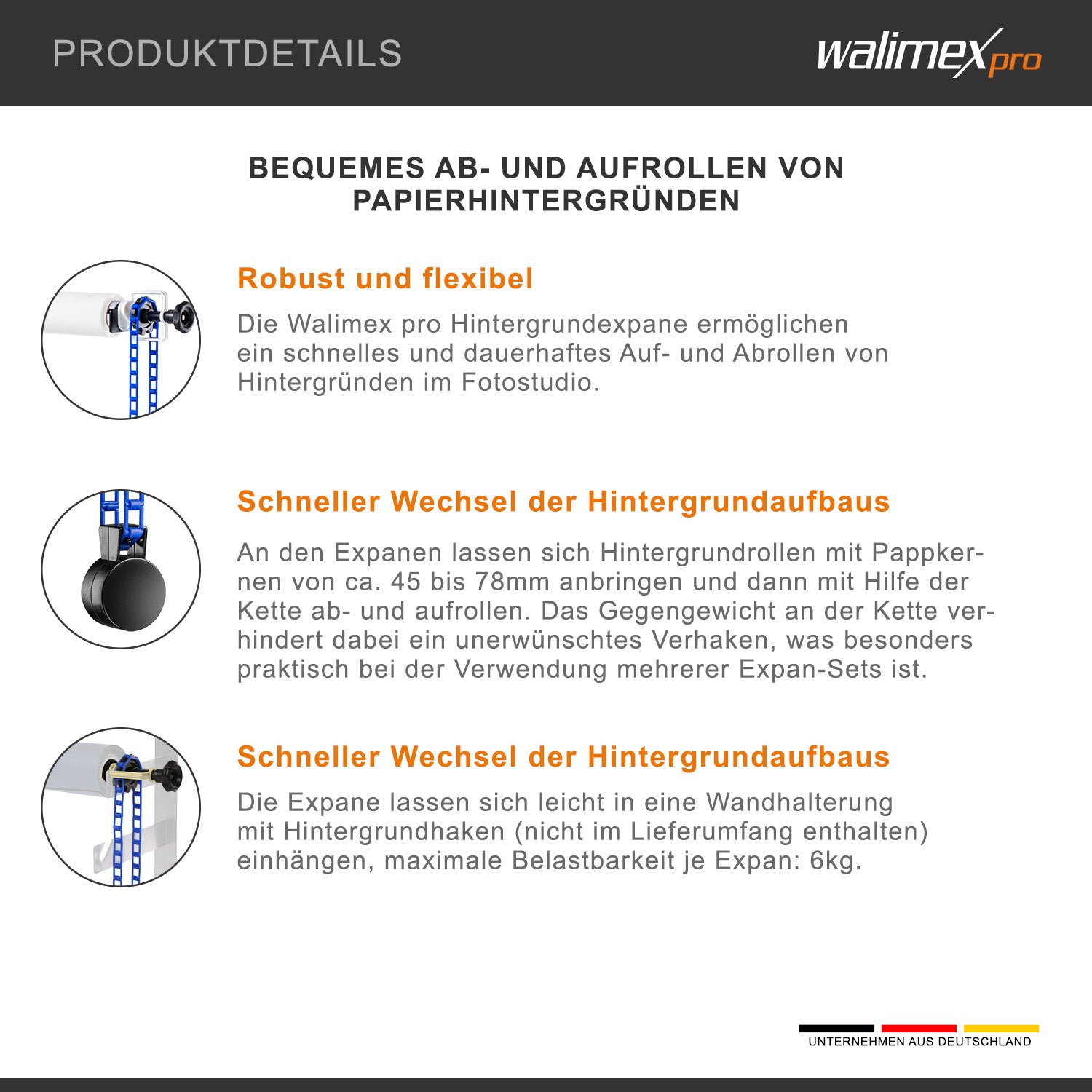 Walimex sfondo expan + catena e peso, blu