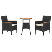Set Bistr¨° da Giardino 3 pz | Set Salotto da Giardino con Cuscini in Polyrattan Nero