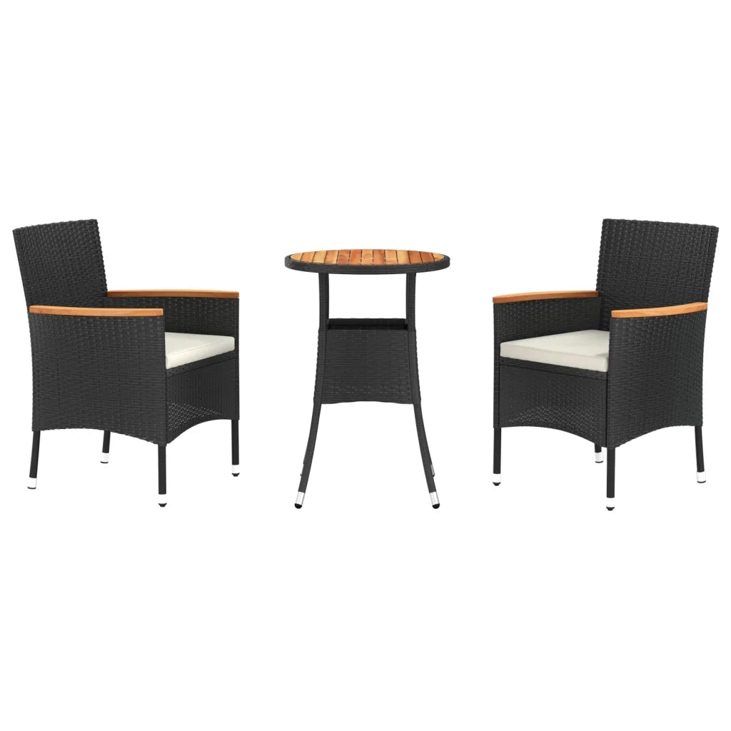Set Bistr¨° da Giardino 3 pz | Set Salotto da Giardino con Cuscini in Polyrattan Nero
